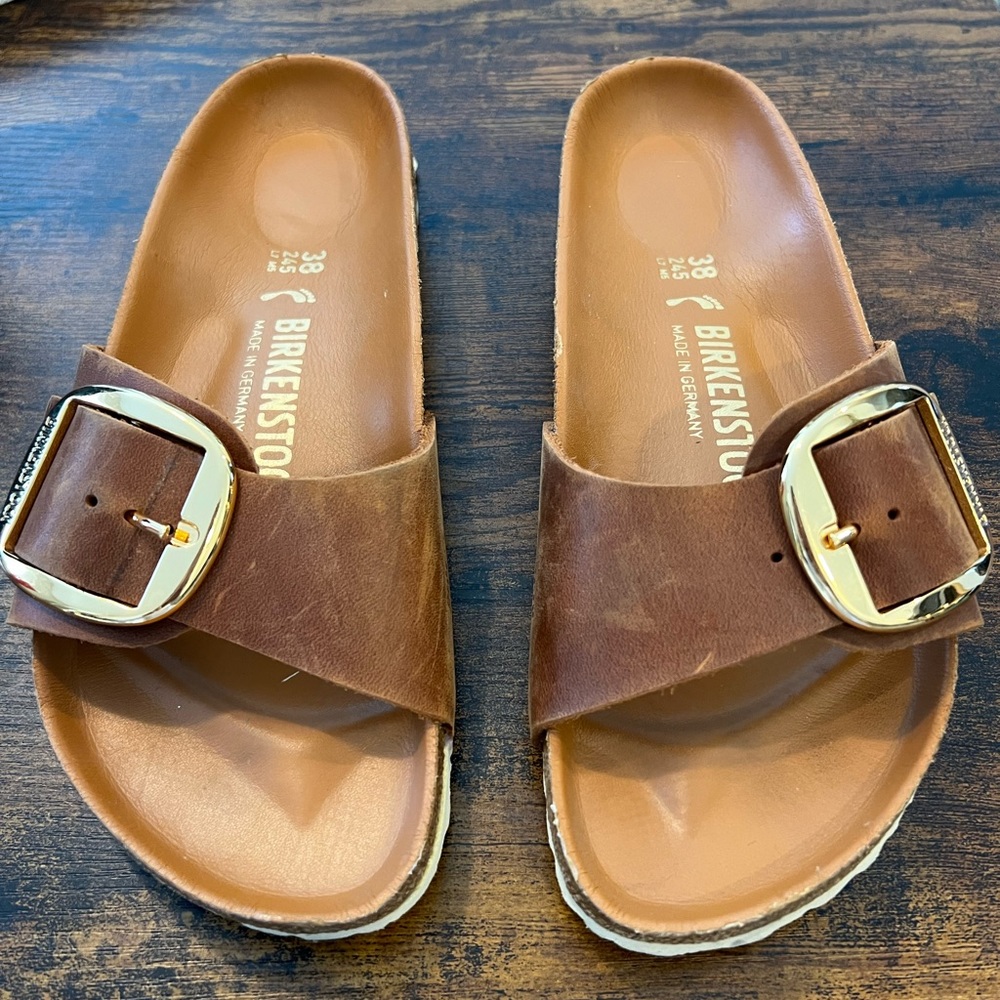 Big Buckle Madrid Birkenstock, oiled leather, cognac brown, size 38